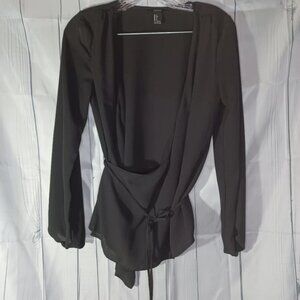 Forever 21 sheer faux wrap long sleeve shirt size S